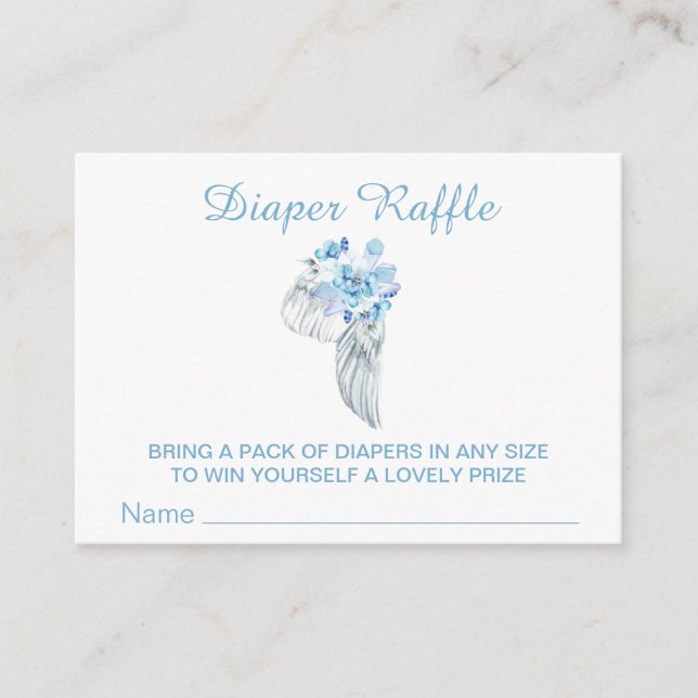 *~* Angel Wing Feathers Crystals Boy Diaper Raffle Enclosure Card (Front)