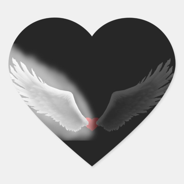 Angel wing heart Black and white sticker (Front)
