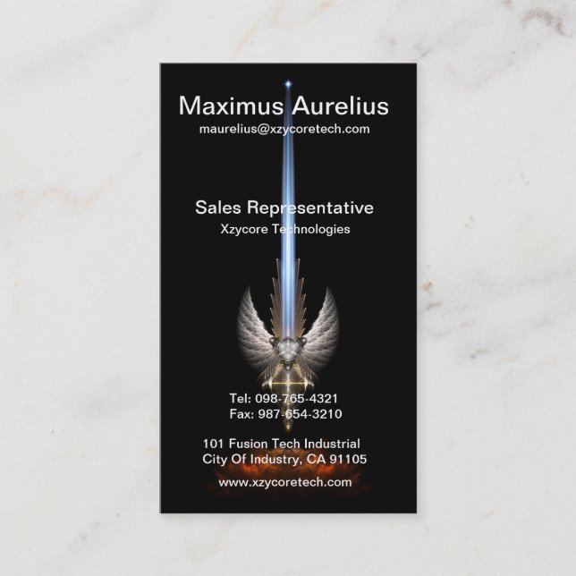 Angel Wing Sword Of Arkledious Black Business Card (Front)