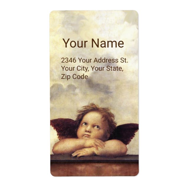 ANGEL / Winged Cherub and Clouds ,Raffaello Sanzio Label (Front)