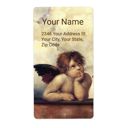 ANGEL  Winged Cherub and Clouds Raffaello Sanzio Label