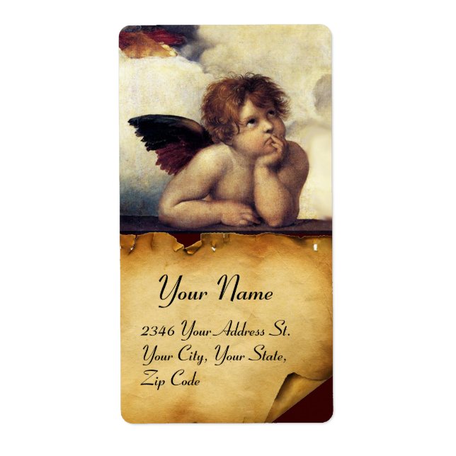 ANGEL / Winged Cherub,,brown parchment,white Label (Front)