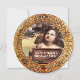 ANGEL ,WINGED CHERUB CHRISTMAS PARTY Red Ruby Gem Invitation