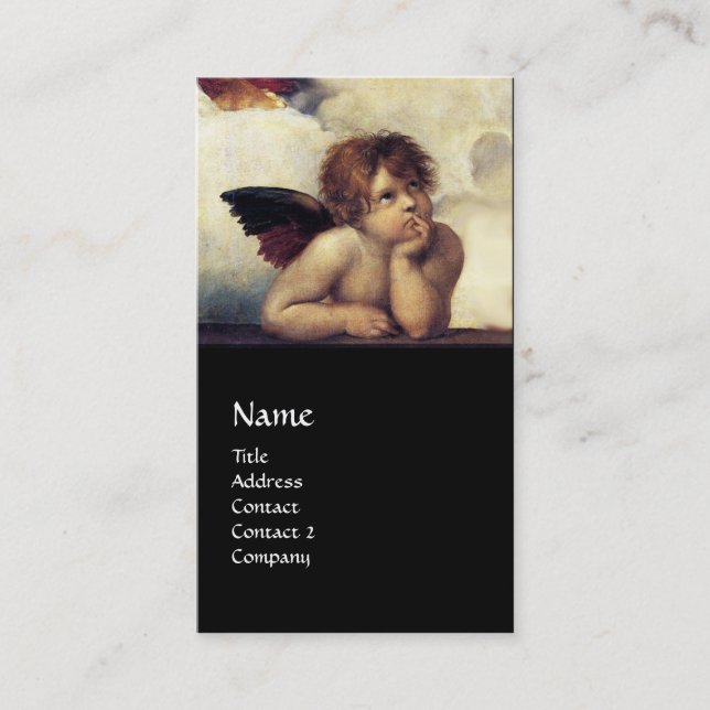 ANGEL Winged Cherub Monogram Blue Sapphire black Business Card (Front)