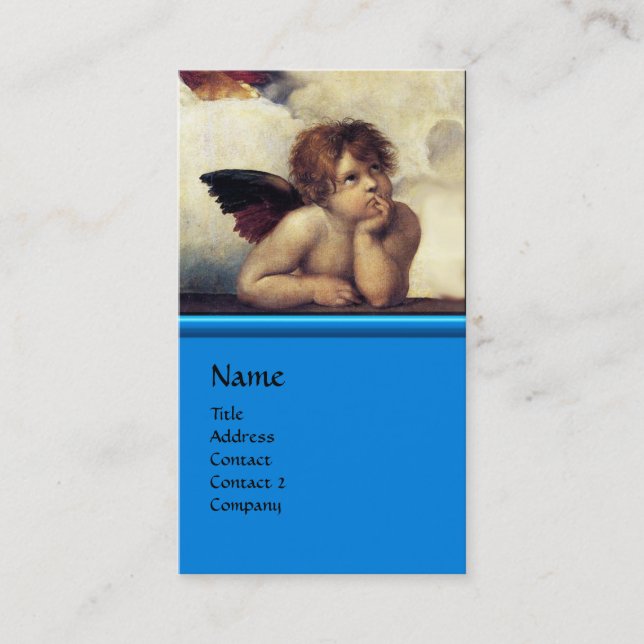ANGEL Winged Cherub Monogram Blue Sapphire silver Business Card (Front)