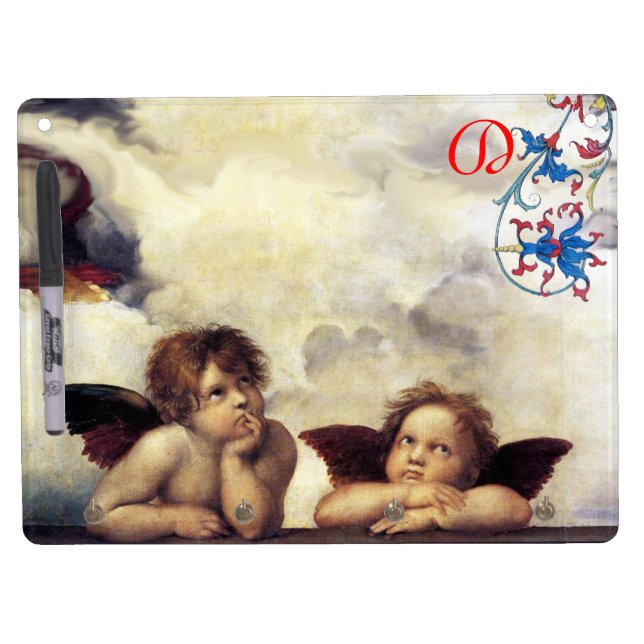 ANGEL / Winged Cherub Monogram Dry Erase Board With Keychain Holder (Front)