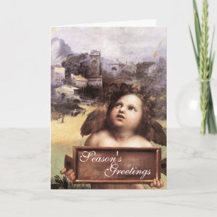 ANGEL ,Winged Cherub ,Red Ruby,Parchment Holiday Card