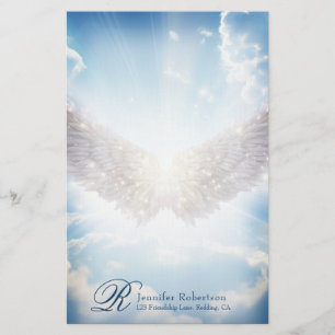 Angel Wings and Clouds Monogram Stationery
