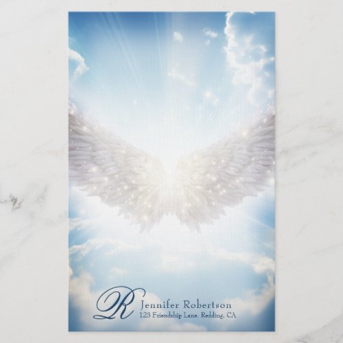Angel Wings and Clouds Monogram Stationery