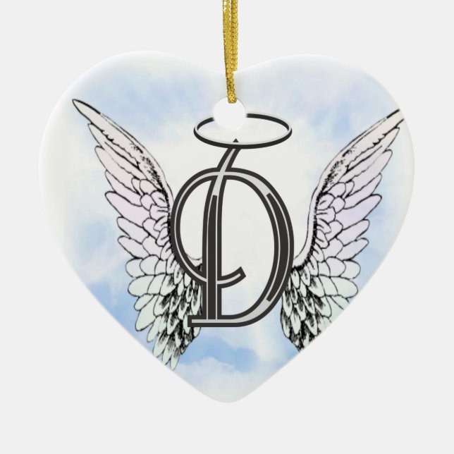 Angel Wings and Halo Monogram Letter D Ceramic Ornament (Front)
