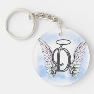 Angel Wings and Halo Monogram Letter D Keychain