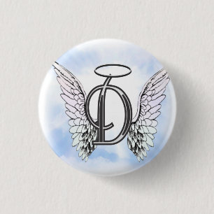 Angel Wings and Halo Monogram Letter D Pinback Button