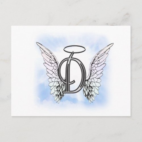 Angel Wings and Halo Monogram Letter D Postcard