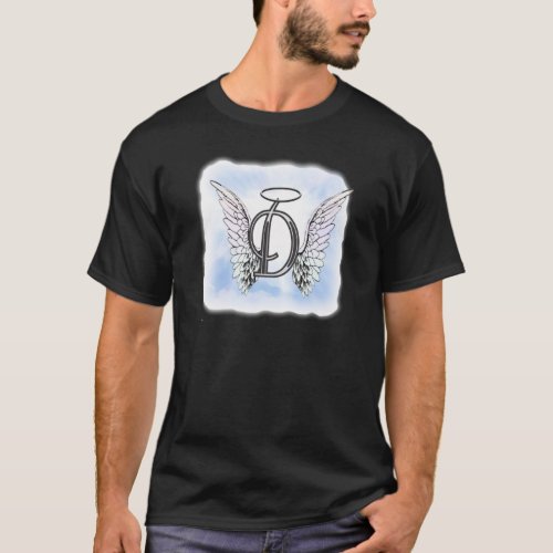 Angel Wings and Halo Monogram Letter D T_Shirt