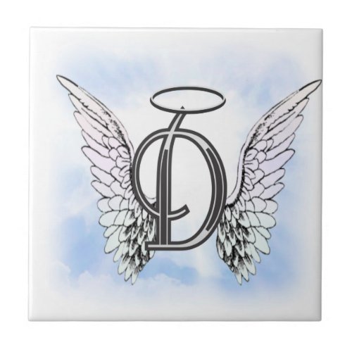 Angel Wings and Halo Monogram Letter D Tile