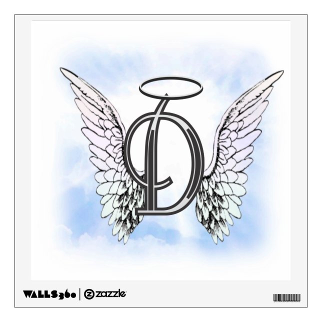 Angel Wings and Halo Monogram Letter D Wall Sticker (Front)