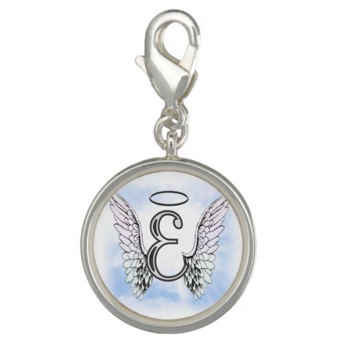Angel Wings and Halo Monogram Letter E Charm