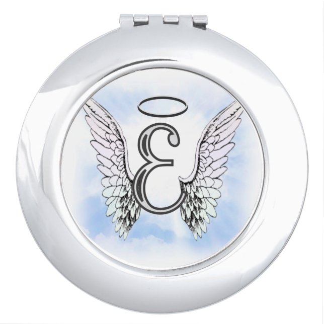 Angel Wings and Halo Monogram Letter E Makeup Mirror (Front)
