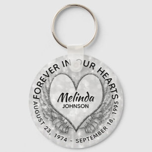 Angel Wings and Heart Memorial Keychain