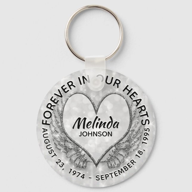 Angel Wings and Heart Memorial Keychain (Front)
