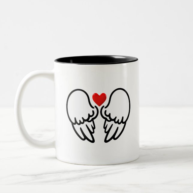 Angel Wings and Heart Minimalis 天使の羽とハートのシンプルマグカップ Two-Tone Coffee Mug (Left)