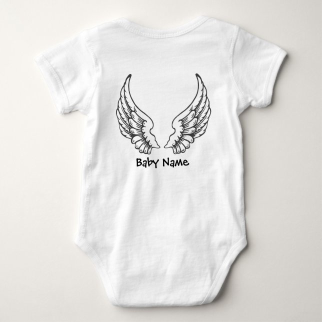 Angel Wings Baby Name Bodysuit Black (Back)