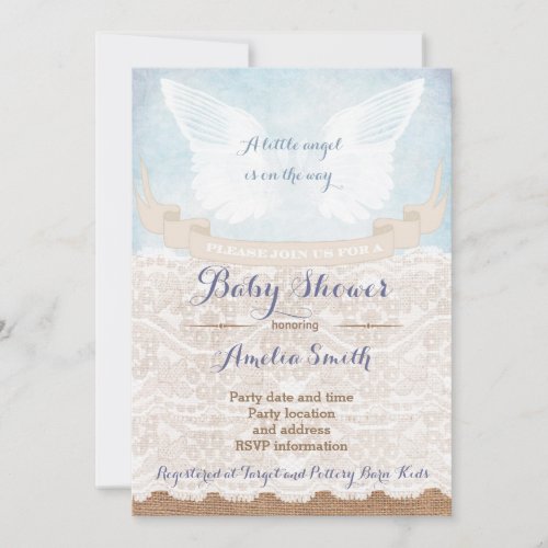 Angel wings Baby Shower Invitations for Boy