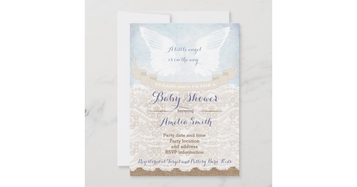 Angel Wings Baby Shower Invitations For Boy Zazzle Com
