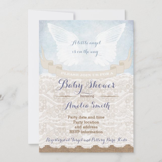Angel wings Baby Shower Invitations for Boy (Front)