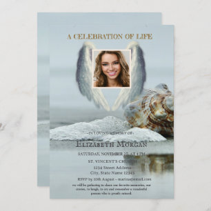 Angel Wings Beach Seashell Celebration Of Life Invitation