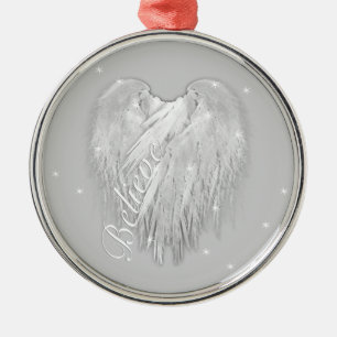 ANGEL WINGS 'Believe' Heart Starry Sparkle Metal Ornament