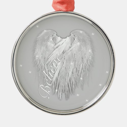 ANGEL WINGS Believe Heart Starry Sparkle Metal Ornament