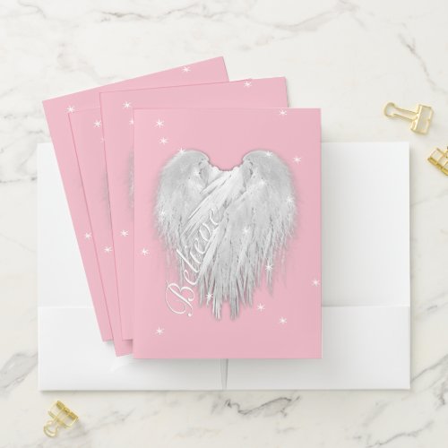 ANGEL WINGS Believe Magic Heart Pink Pocket Folder