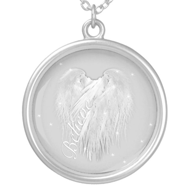ANGEL WINGS 'Believe' Magic Heart Silver Plated Necklace (Front)
