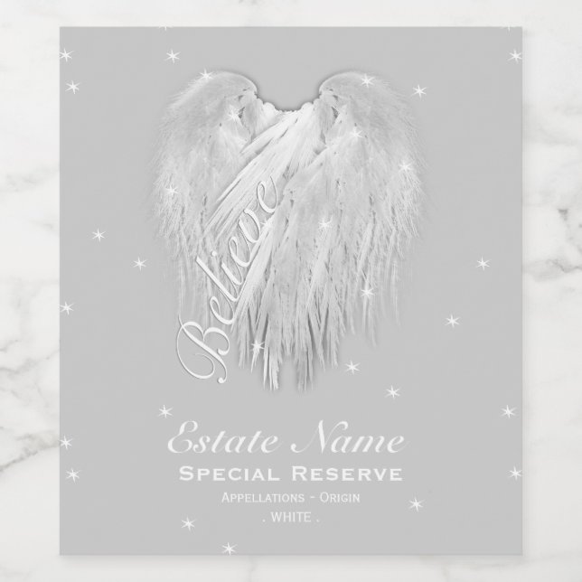 ANGEL WINGS 'Believe' Magic Heart Wine Label (Single Label)