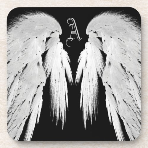 ANGEL WINGS Black Custom Monogram Drink Coaster