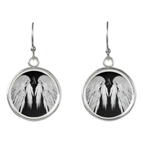 ANGEL WINGS Black Custom Monogram Earrings