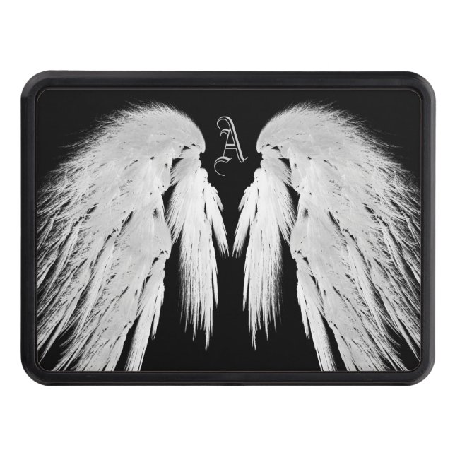 ANGEL WINGS Black Custom Monogram Hitch Cover (Front)