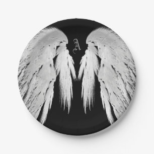 ANGEL WINGS Black Custom Monogram Paper Plates