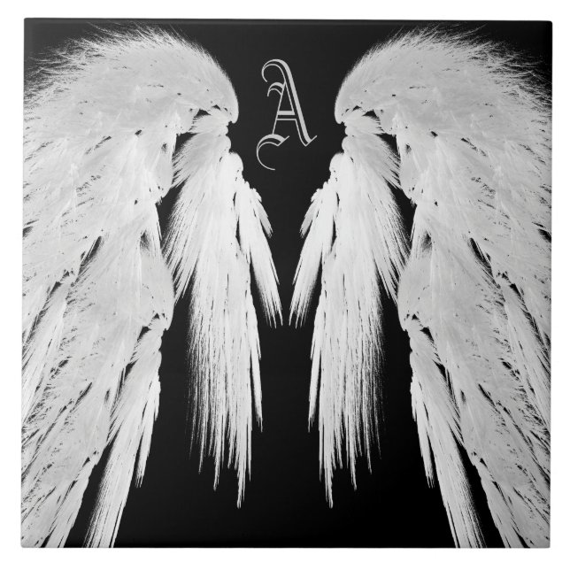 ANGEL WINGS Black Custom Monogram Tile (Front)