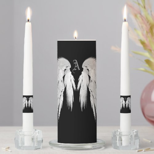 ANGEL WINGS Black Custom Monogram Unity Candle Set