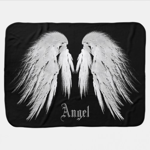 ANGEL WINGS Black Custom Name Baby Blanket