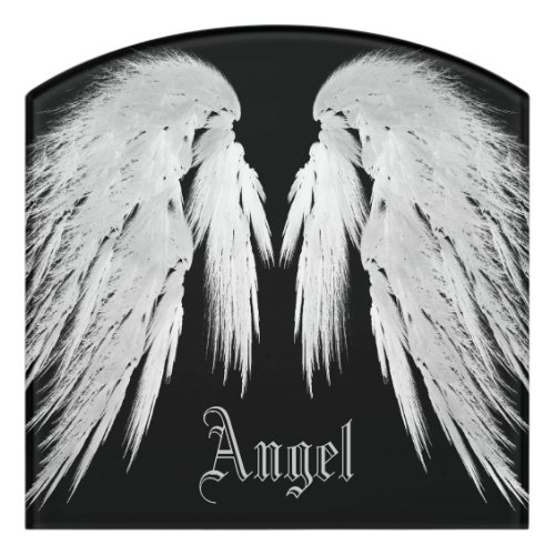 ANGEL WINGS Black Custom Name Door Sign