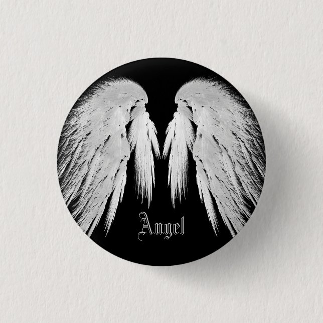 ANGEL WINGS Black Custom Name Pinback Button (Front)