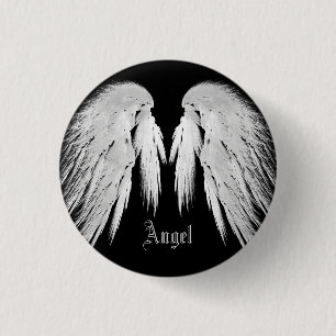 ANGEL WINGS Black Custom Name Pinback Button