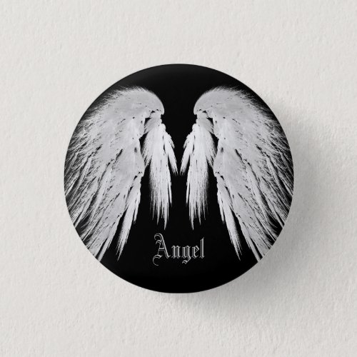 ANGEL WINGS Black Custom Name Pinback Button