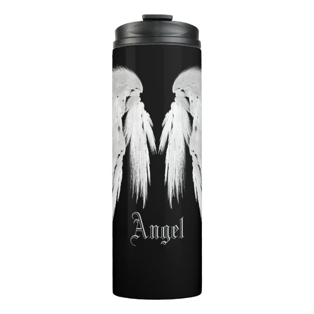 ANGEL WINGS Black Custom Name Thermal Tumbler (Front)