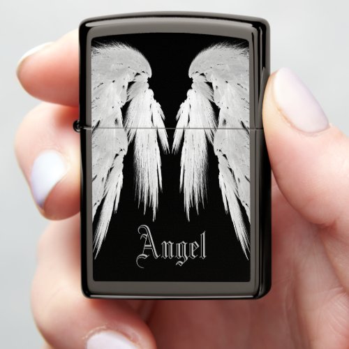 ANGEL WINGS Black Custom Name Zippo Lighter