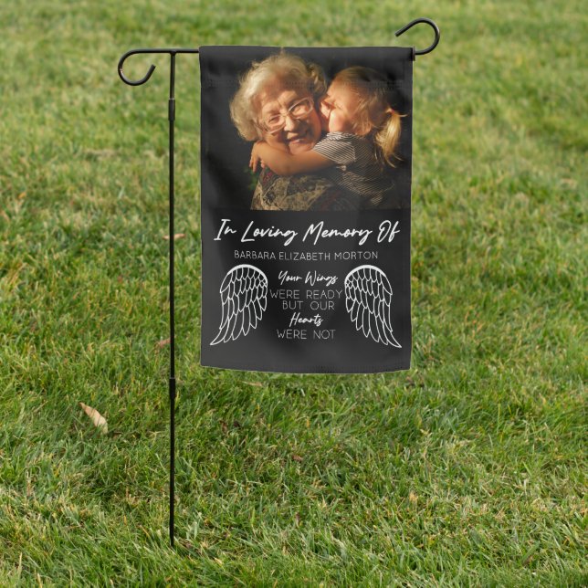 Angel Wings Black Custom Photo Memorial Gift Garden Flag (In SItu)