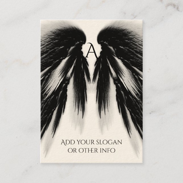 ANGEL WINGS Black Gray Monogram Business Card (Front)